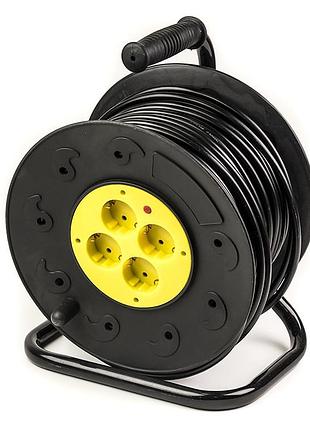 Подовжувач на котушці powerplant 50 м, 3x1.5мм2, 10а, 4 розетки (jy-2002/50)