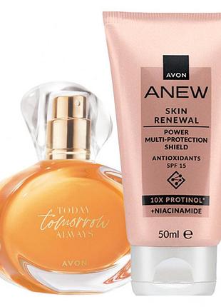 Подарунковий набір avon tomorrow для неї | парфум 50 мл + крем для обличчя spf15 50 мл
