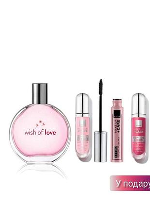 Подарунковий набір avon wish of love: туалетна вода 50 мл + блиск-сироватка для губ + туш для вій | жіночий косметичний набір