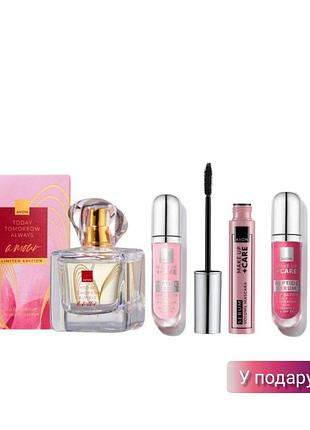 Подарунковий жіночий набір avon tta amour: парфумована вода 50 мл + блиск-сироватка для губ + туш для вій | догляду та макіяж