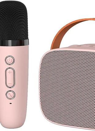 Детская портативная караоке-система с 2 микрофонами без бренду, bluetooth колонка с rgb, розовая