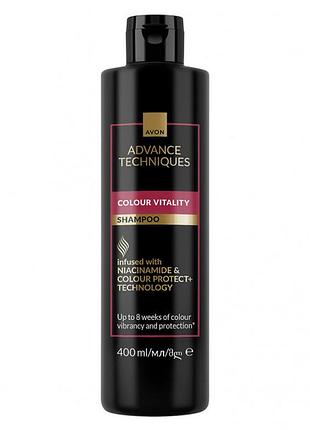 Шампунь для фарбованого волосся avon «сяйво кольору» з технологією colour protect+ та ніацинамідом 400мл