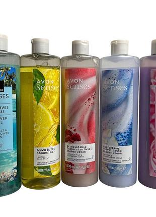 Набор гелей и крем-гелей для душа avon senses для всей семьи, 500 мл × 5
