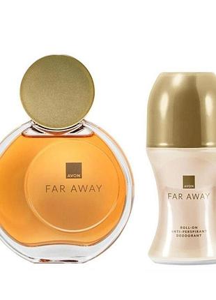 Женский парфюмированный набор 2-в-1 avon far away: аромат far away для нее 50 мл + шариковый дезодорант 50 мл