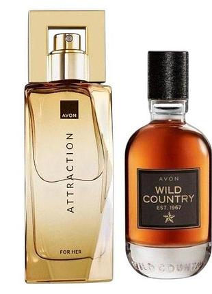 Парфюмерный набор для него и нее avon wild country 75 мл + attraction для нее 50 мл 75 мл