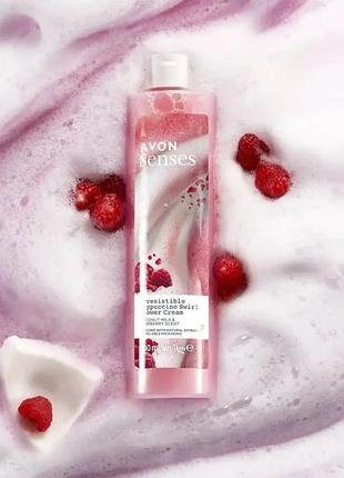 Крем-гель для душа avon senses с ароматом кокосового молока и малины, увлажняющий 500 мл