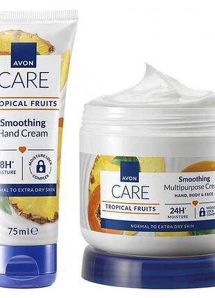 Подарочный набор для тела с тропическими фруктами avon tropical care | крем для рук + мультифункциональный крем|