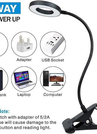 Настольная led лампа на прищепке usb без бренду, 3 режима, 10 уровней яркости, черная