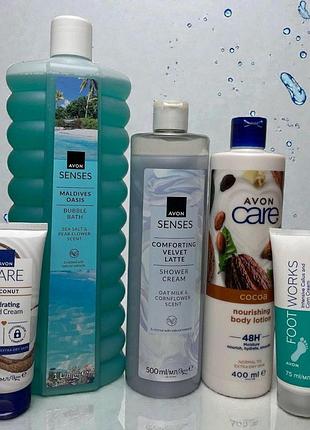 Подарочный набор «тропический релакс» avon senses | пена для ванны, гель и крем для душа, лосьон для тела, кремы для рук и ног