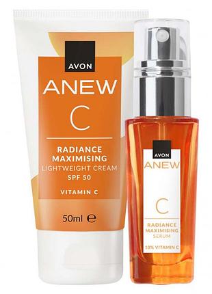 Набір 2-в-1 avon «максимальне сяйво» з вітаміном c | сироватка 10% + крем для обличчя spf50