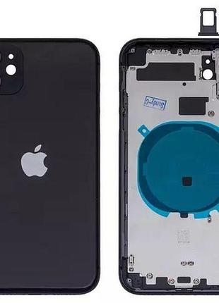 Корпус для apple iphone 11 черный, с держателем sim-карты, боковыми кнопками