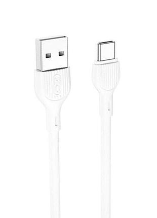 Дата-кабель usb xo nb200 2.1a quick charge type-c 2m прогумований white