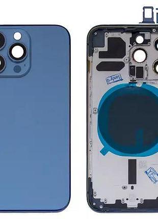 Корпус для iphone 13 pro, с держателем sim-карты, с боковыми кнопками, синий