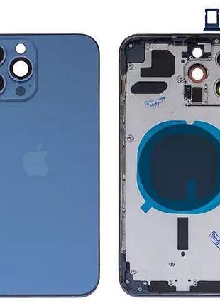 Корпус для iphone 13 pro max, с держателем sim-карты, с боковыми кнопками, синий