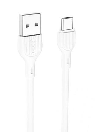 Дата-кабель usb xo nb200 2.1a quick charge type-c 1m прогумований white