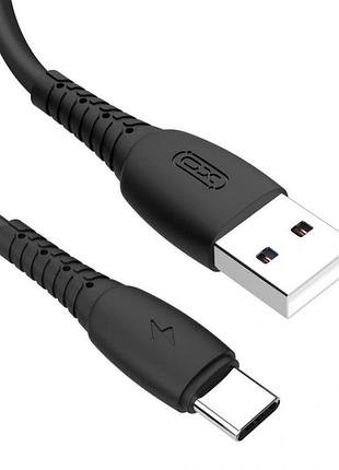 Дата-кабель usb xo nb-p163 2.4a quick charge type-c 1m прогумований black