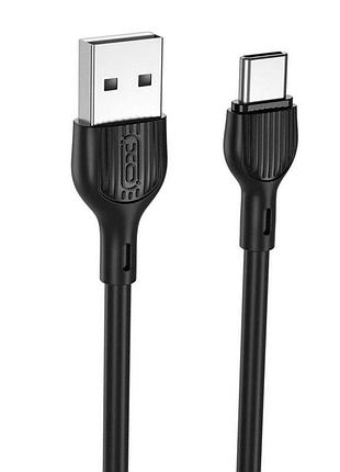 Дата-кабель usb xo nb200 2.1a quick charge type-c 2m прогумований black