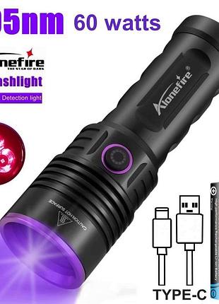 Ультрафіолетовий ліхтарик alonefire sv53 / 395нм / 60w / 3 світлодіоди / акумулятор 5000 mah / кабель type-c
