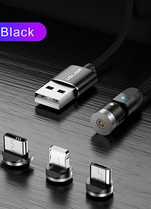 Оригінальний магнітний кабель для заряджання uslion 3 в 1 (lightning (iphone), micro usb, t-c), 360° + 180° чорний