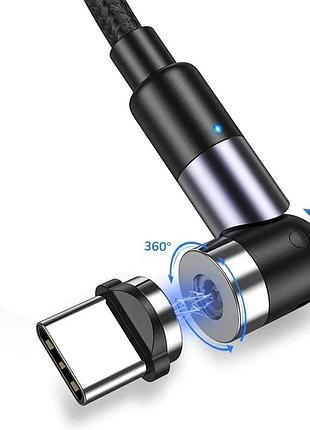 Магнітний поворотний кабель topk am59 led/usb type-c для заряджання 1m 2.4a black 540°