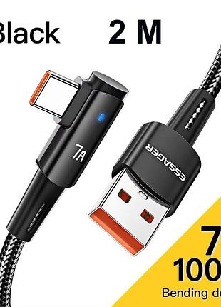 Угловой кабель для зарядки и передачи данных essager 7a, 90° degree black, 100w, usb type-a to usb type-c, 2 м