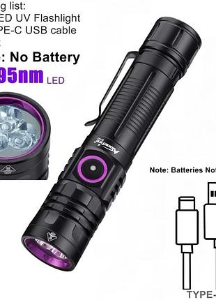 Ультрафіолетовий ліхтарик alonefire sv143 / 395нм / 15w / 3 світлодіоди / з кабелем type-c / uv led