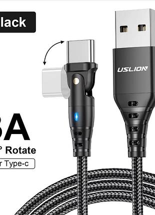 Кабель uslion 180° для заряджання та передачі даних чорний / 3a / usb type-a to usb type-c / 1м