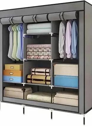 Тканевый складной шкаф на 3 секции 130х45х175 см storage wardrobe 88130 серый