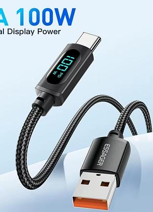 Кабель для зарядки и передачи данных essager 100 w 7a display fast charging cable usb - type-c / 1м / чёрный