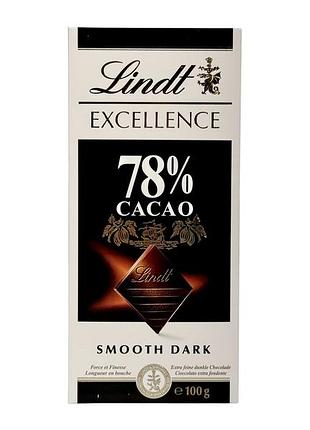 Шоколад черный lindt экстра темный 78% cacao smooth dark, 100г