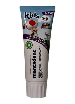 Зубна паста mentadent дитяча super mario gusto frutta 0–6 anni, 75 мл
