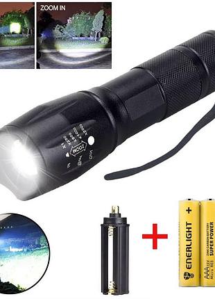 Мощный телескопический тактический фонарик 5 в 1 с белым светом / led фонарь + 3 батарейки aaa
