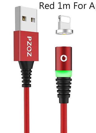 Магнітний кабель pzoz 3a, 1 м, червоний у комплекті з одним конектором (lightning, micro usb або usb type-c) lightning(iphone)