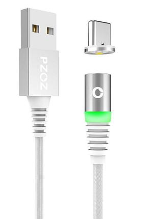 Магнітний кабель pzoz 3a, 1 м, сірий, у комплекті з одним конектором (lightning, micro usb або usb type-c)