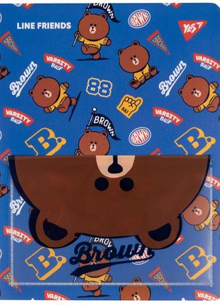 Папка на 20 файлів "yes" line friends. brown з кишенею, пластик, 492109, шт
