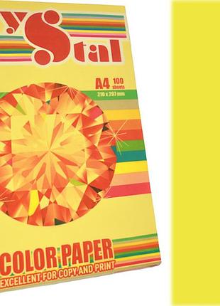 Папір кольоровий "crystal color pap а4 80 г/м (100 арк.) неон neon yellow 363 (жовтий) , шт