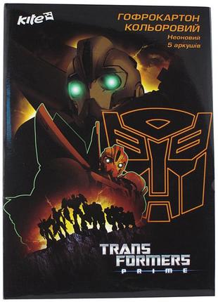 Картон кольоровий "kite" "transformers" а4 tf13-257k неон гофро 5арк 5кол, шт