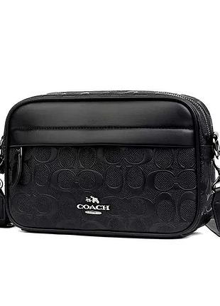 Мужская сумка coach мессенджер через плечо черная кожа коач