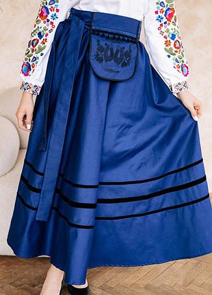 Юбка женская вышиванка длинная юбка синего цвета с структурой ладанка