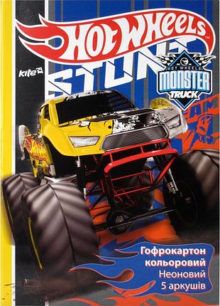 Картон кольоровий "kite" "hot wheels" а4 hw14-257k неон гофро 5арк 5кол, шт