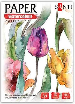Набір паперу для акварелі "santi" 130502 "flowers", а4, "paper watercolor collection", 18 арк, 200г, шт