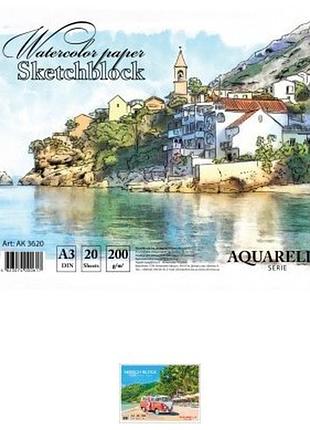 Альбом для акварелі а3 "графіка" 20арк. 200г/м ак3620 на спіралі, шт