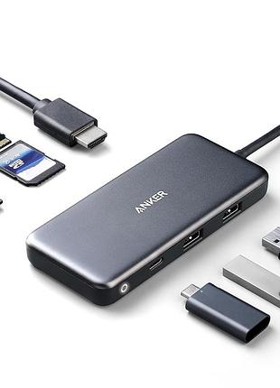Usb-концентратор anker usb c 7-в-1 с hdmi 4k, power delivery 100 вт, usb-c, sd/microsd и 2×usb 3.0 для macbook pro, chromebook, x