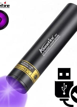 Ультрафиолетовый фонарик alonefire sv57 365nm с чёрным фильтром, зарядкой type-c и аккумулятором