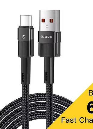 Зарядный кабель 2м. essager usb-a/type-c 66w 6а 480 mbps черный арт. 08286
