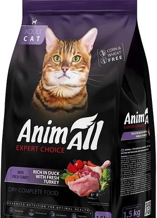 Animall сухой корм для котов со свежей индейкой и уткой 1,5 кг