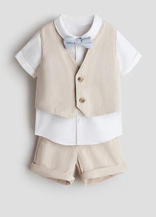 Ошатний комплект h&m сорочка, шорти, жилет, метелик