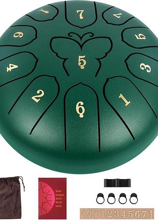 Глюкофон ручной язычковый барабан на 11 нот 16см tongue drum (c major) butterfly green дождевой барабан