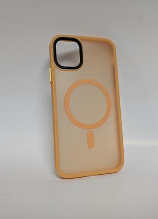 Чехол для iphone 11, wave matte, с магнитным кольцом, противоударный, с magsafe, матовый, оранжевый