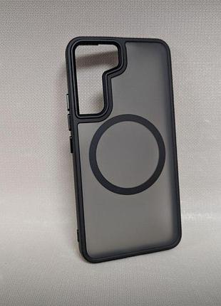 Чехол для samsung galaxy s22 / самсунг гелакси с22, wave, матовый, soft-touch, magsafe, полупрозрачный, черный